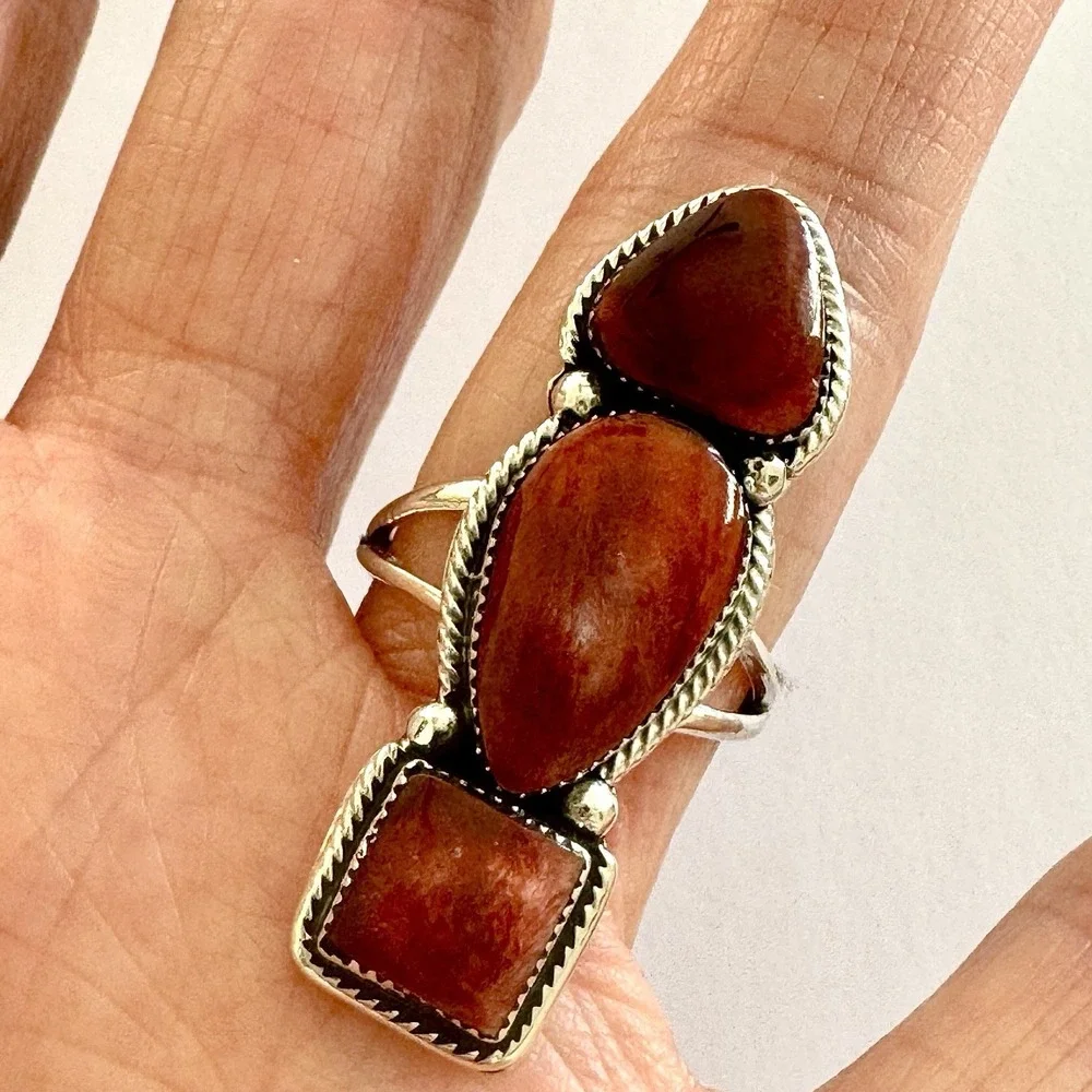 Navajo Arrow Ring Red‎ Spiny Oyster Sz 8  Sadie Jim Sterling Native American